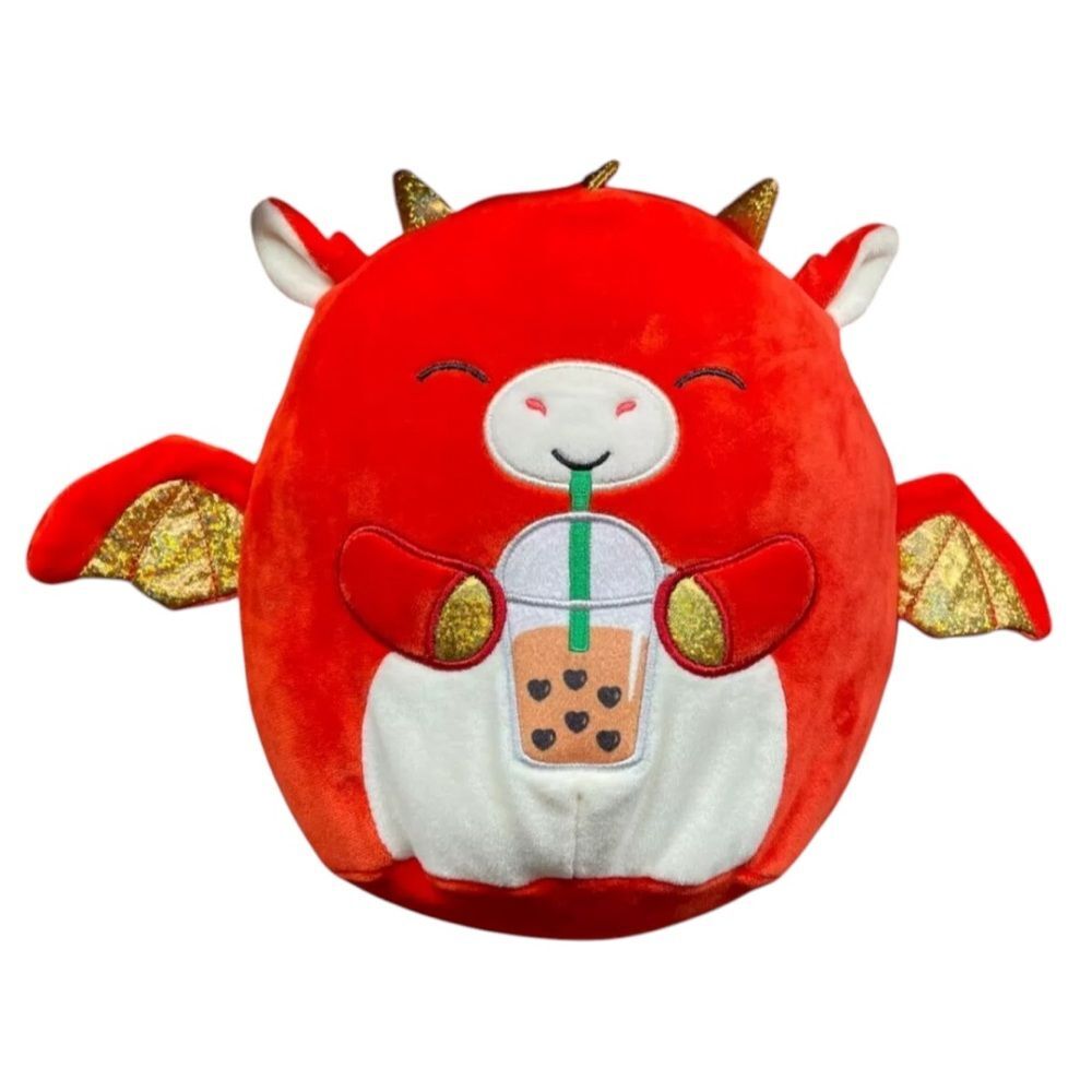 Squishmallows Dex the Red Dragon with Bubble Tea Plush | 8”